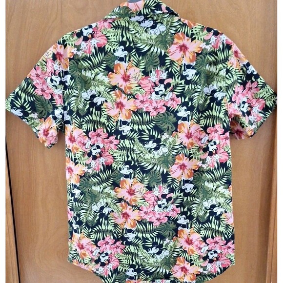 Mens Disney Mickey Mouse Tropical Floral Button Hawaiian Cotton Shirt Vacation S - Picture 7 of 12